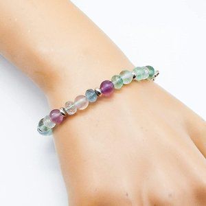 Cynthia Lynn "RAINBOW GEMS" Sterling Silver Fluorite Beaded Bracelet 7-8 inches
